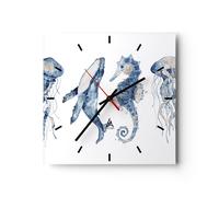 Horloge murale en verre 30x30cm Silencieuse Animaux Marine Enfants Wall Clock