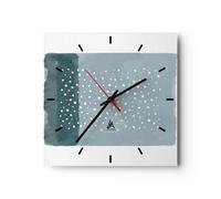 Horloge murale en verre 30x30cm Silencieuse Aquarelle Moderne Bleu Wall Clock