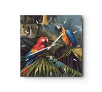 Horloge murale en verre 30x30cm Silencieuse Ara Perroquets Palmiers Wall Clock