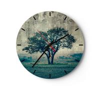 Horloge murale en verre 30x30cm Silencieuse arbre nature champ Wall Clock