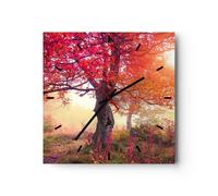Horloge murale en verre 30x30cm Silencieuse arbre nature prairie Wall Clock