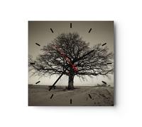 Horloge murale en verre 30x30cm Silencieuse Arbre Neige Sépia Wall Clock
