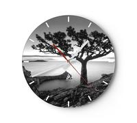 Horloge murale en verre 30x30cm Silencieuse Arbre Noir Et Blanc Vue Wall Clock