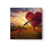 Horloge murale en verre 30x30cm Silencieuse arbre prairie fleur Wall Clock