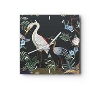 Horloge murale en verre 30x30cm Silencieuse Asiatique Héron Fleurs Wall Clock