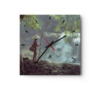 Horloge murale en verre 30x30cm Silencieuse Asie Garçon Chute D'Eau Wall Clock
