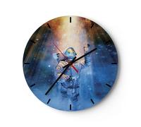 Horloge murale en verre 30x30cm Silencieuse Astronaute Lumière Cosmos Wall Clock
