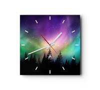 Horloge murale en verre 30x30cm Silencieuse aurore polaire nuit Wall Clock
