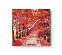Horloge murale en verre 30x30cm Silencieuse Automne Parc Avenue Wall Clock
