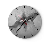Horloge murale en verre 30x30cm Silencieuse Baiser Amour Couple Wall Clock