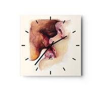 Horloge murale en verre 30x30cm Silencieuse Baiser Bouche Couple Wall Clock