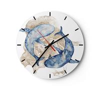 Horloge murale en verre 30x30cm Silencieuse Baleine Aquarelle Or Wall Clock