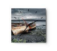 Horloge murale en verre 30x30cm Silencieuse bateau épave rive Wall Clock