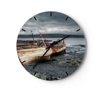 Horloge murale en verre 30x30cm Silencieuse bateau épave rive Wall Clock
