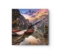 Horloge murale en verre 30x30cm Silencieuse Bateau Montagnes Lac Wall Clock