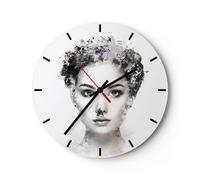 Horloge murale en verre 30x30cm Silencieuse Belle femme visage Wall Clock