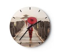 Horloge murale en verre 30x30cm Silencieuse Birmanie Parapluie Pont Wall Clock