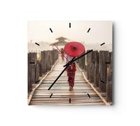 Horloge murale en verre 30x30cm Silencieuse Birmanie Parapluie Pont Wall Clock