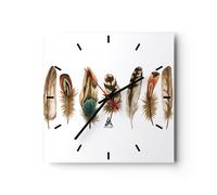 Horloge murale en verre 30x30cm Silencieuse Blanc Arrière Plan Plumes Wall Clock