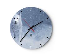 Horloge murale en verre 30x30cm Silencieuse Blanc Loup Neige Wall Clock