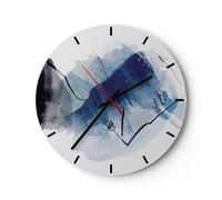Horloge murale en verre 30x30cm Silencieuse Bleu Noir Abstraction Wall Clock