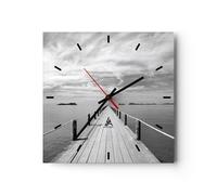 Horloge murale en verre 30x30cm Silencieuse Bois Pont Mer Wall Clock Decoration