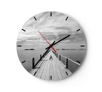 Horloge murale en verre 30x30cm Silencieuse Bois Pont Mer Wall Clock Decoration