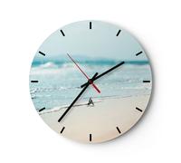 Horloge murale en verre 30x30cm Silencieuse Bord Vague Eau Wall Clock Decoration