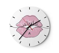 Horloge murale en verre 30x30cm Silencieuse Bouche Image Moderne Wall Clock