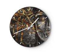Horloge murale en verre 30x30cm Silencieuse Bouddha Or Bodhisattva Wall Clock