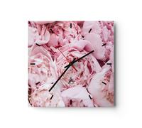 Horloge murale en verre 30x30cm Silencieuse Bouquet Fleurs Rose Wall Clock