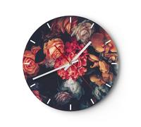 Horloge murale en verre 30x30cm Silencieuse Bouquet Fleurs Roses Wall Clock