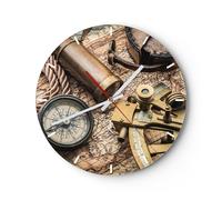 Horloge murale en verre 30x30cm Silencieuse boussole boussole carte Wall Clock