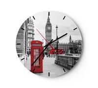 Horloge murale en verre 30x30cm Silencieuse Cabanon Téléphone Londres Wall Clock