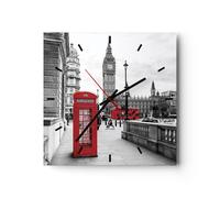 Horloge murale en verre 30x30cm Silencieuse Cabanon Téléphone Londres Wall Clock