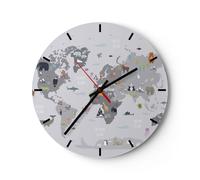 Horloge murale en verre 30x30cm Silencieuse Carte Le Monde Continents Wall Clock