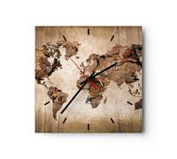 Horloge murale en verre 30x30cm Silencieuse carte monde moderne Wall Clock