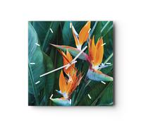 Horloge murale en verre 30x30cm Silencieuse Céleste Oiseau Fleur Wall Clock