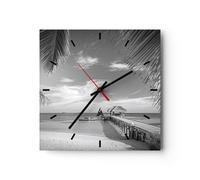 Horloge murale en verre 30x30cm Silencieuse Céleste Plage Monochrome Wall Clock