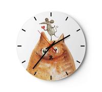 Horloge murale en verre 30x30cm Silencieuse Chat Souris Enfants Wall Clock