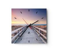 Horloge murale en verre 30x30cm Silencieuse Chemin Mer Pont Wall Clock