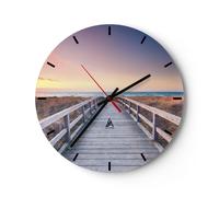 Horloge murale en verre 30x30cm Silencieuse Chemin Mer Pont Wall Clock