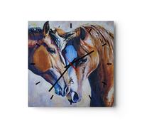 Horloge murale en verre 30x30cm Silencieuse cheval animal lien Wall Clock