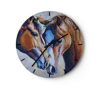 Horloge murale en verre 30x30cm Silencieuse cheval animal lien Wall Clock