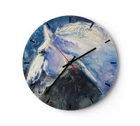 Horloge murale en verre 30x30cm Silencieuse Cheval Aquarelle Portrait Wall Clock