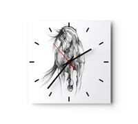 Horloge murale en verre 30x30cm Silencieuse Cheval Galop Des Animaux Wall Clock