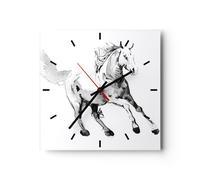 Horloge murale en verre 30x30cm Silencieuse Cheval Galop Des Animaux Wall Clock