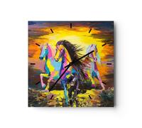 Horloge murale en verre 30x30cm Silencieuse cheval nature animal Wall Clock
