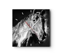 Horloge murale en verre 30x30cm Silencieuse cheval nature animal Wall Clock