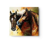 Horloge murale en verre 30x30cm Silencieuse cheval nature animal Wall Clock